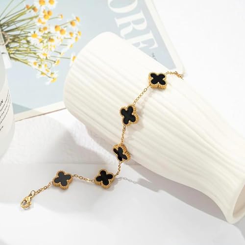 Image of SALVE Clover Anti Tarnish Bracelet for Women Stylish | Stainless Steel Bracelet for Woman | Fashion Jewellery for Women Aesthetic Accessories for Girls Chain Bracelet Gold