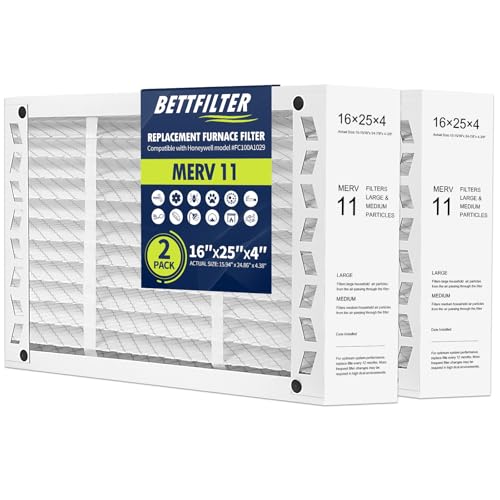 BETTFILTER 16x25x4 AC Furnace Air Filter Compatible with Honeywell FC100A1029 MERV 11 HAVC Filter Replacement Actual Size:15.94x24.86x4.38 Pack of 2