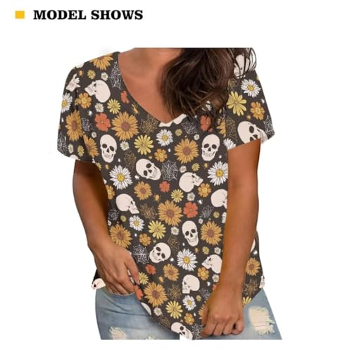 T-shirt d'été décontracté col en V manches courtes coupe ample - 4
