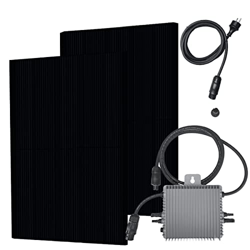 Balkonkraftwerk Komplett Set Solarpaket 600W Wlan Kompatibler Mikrowechselrichter inklusive Schuko Stecker Full Black 395 Watt Panele