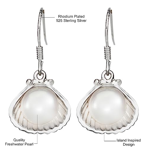 925 Sterling Silver Natural Pearl in Seashell Dangle Earrings, Nickel Free Hypoallergenic for Sensitive Skin, Freshwater Black White Pearls, Hawaiian Island Jewelry, Gift Box Included4
