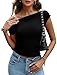 DCCISU Women's Off The Shoulder Tops Ribbed Knit Ruched Asymmetrical Top Going Out Slim Fit Party Shirts Black