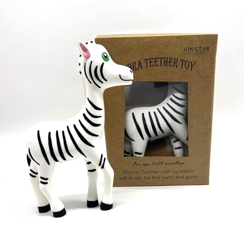 Image of Silicone Zebra Baby Teether Toy for Soothing Sore Gums Baby Chew Toys with Multi-Sensory Textures and Squeaker
