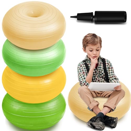 Image of Lewtemi 4 Pcs Flexible Seating for Classroom Elementary 20 Inch Yoga Ball Chair Inflatable Donut Ball Chair with Inflator for Kids Student Sensory Balance Office Exercise(Elegant Color)