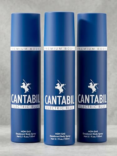 Image of Cantabil Electric Blue Unisex Long Lasting No Gas Deodorant Body Spray | Pack Of 3 X 150ml With Lavender, Geranium & Cedarwood | Perfume Deo For Men & Women | Rakhi Gift for Brother