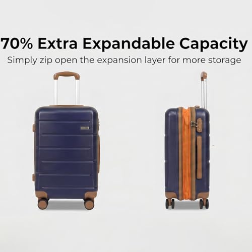 Image of 3-Piece Luggage Set with Carry On Luggage Set 22x14x9 Airline Approved, ABS Hardside Suitcase with 8 Spinner Wheels & TSA Lock, Expandable Suitcase for Men & Women (20 /TB /DB Navy)