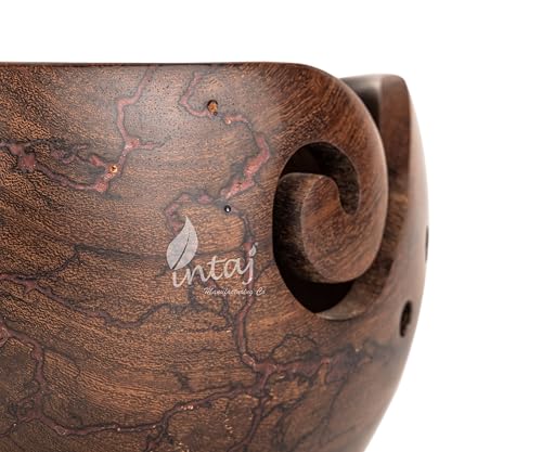 Image of INTAJ Wooden Yarn Bowl for Knitting and Crochet, 7 Inch No-Snag Holder