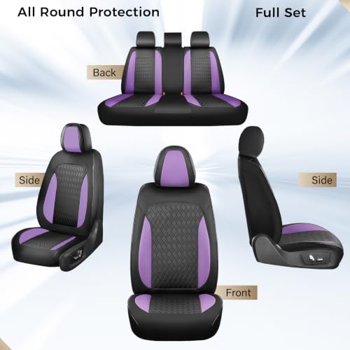 Image of Coverado Car Seat Covers Full Set, Leather Seat Covers for Cars, Waterproof Car Seat Protectors, Front and Back Car Seat Cushions Automotive Seat Covers Universal Fit for Most Cars, Black&Purple