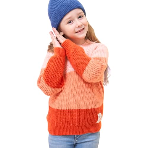 Trendstitch Girls' Color Block Sweaters Knit Long Sleeve Pullover Kids Crewneck Fall Winter Sweater Jumper Orange 7-8 thumb #4