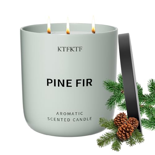 Pine Fir Scented Candle for Home - 3-Wick 14.1oz 80-Hour Long Burning Non-Toxic Soy Wax Candles - Aromatherapy Candle for Positive & Relaxation Crisp Woody Forest Scent for Home Decor