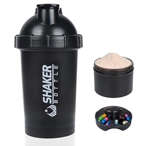 VECH Protein Shaker Bottle, 18oz GYM Shaker Cup Shake Bottle with Protein Powder Storage and Pill Tray, Innovative Design for Effective Blending,No Shaker Ball Needed (Black)