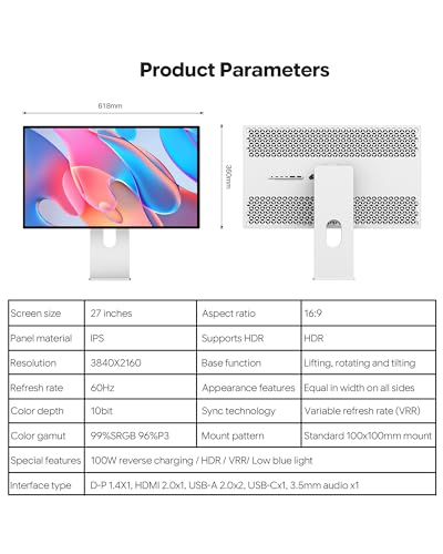 Image of P27G 27'' UHD 4K (3840x2160) Monitor, IPS Panel, 10-Bit Color, 99% sRGB, 96% DCI-P3, 60Hz, HDR, 163PPI, Eye Care, Anti Glare (Honeycomb - with Stand x2)