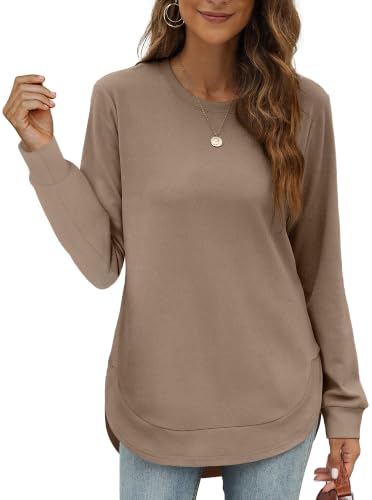 OFEEFAN Long Sleeve Shirts For Women Tunic Sweaters Loose Fit Fall Outfits for Women 2025 Chocolate...