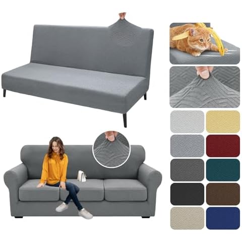 XINEAGE New 4 Pieces Couch Cover for 3 Cushion + 1 Piece Futon Cover (Light Gray) Cover