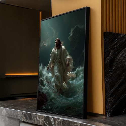 Art chrétien inspirant cadeau spirituel toile Jésus sur l'eau 43x86