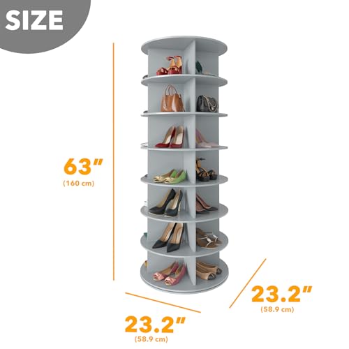 SpaceAid 7 Tier Rotating Shoe Rack Tower, Spinning Shoe Display Lazy Susan, Revolving 360 Shoe Rack Storage Round Carousel, Vertical Handbag Rotate Shoes Closet Organization (7-Tier Gray)
