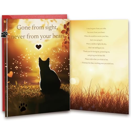TzenvoGift Cat Loss Sympathy Card – “Gone from Sight, Never from Your Heart” – Pet Memorial Greeting Card for Cat Owners – Includes Envelope & Stickers