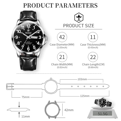 TAXAU Watches for Men Casual Black Leather Big Face Watch Men Classic Waterproof Minimalist Simple Men's Watch Analog Quartz Day Date Fashion Men's Wrist Watches Montre Homme by Taxau - Image 6
