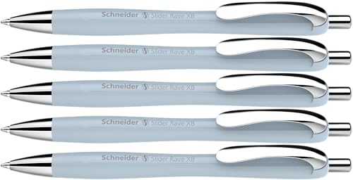 Schneider Slider Rave XB Kugelschreiber (Weiches Schreiben ohne Kratzen für lange Texte in Schule, Uni und Beruf) 5 Stück, Arktisweiß, Tinte: Blau