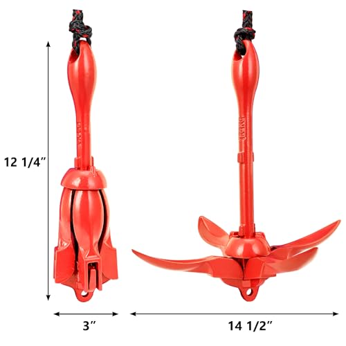 MARINE SYSTEM Boat Anchor 3.5 lb Folding Anchor, Grapnel Anchor Kit for Kayaks, Canoes, Paddle Boards (Red) - Thumbnail 3