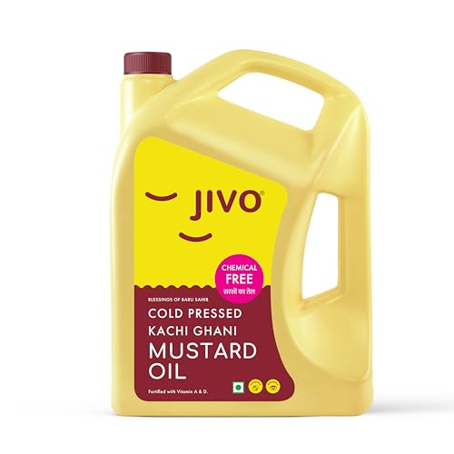 Image of Jivo Premium Cold Pressed Kachi Ghani Mustard Oil, 3 Litre | Contains Omega-3 (ALA) and Vitamin E | Ideal for Cooking, Frying, Pickling & Daily Use