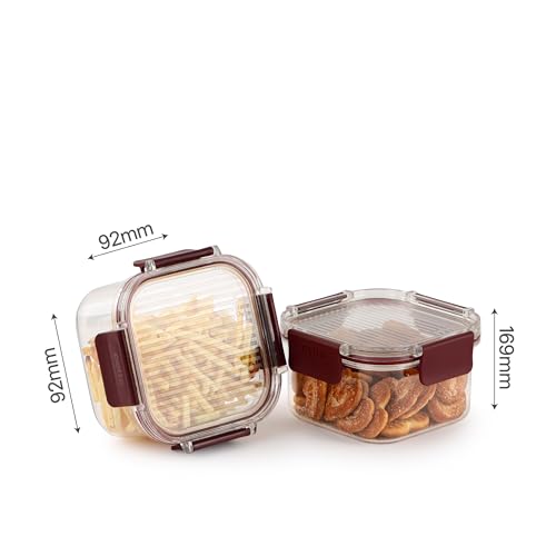Image of CELLO Stacklock Square Pet Storage Jar for Kitchen Set of 2 Pieces, 450 ml Brown | Freezer & Fridge Safe, Airtight Stackable Pet Kitchen Storage Box Jar Container Set for Beans, Whole Grains, Spices