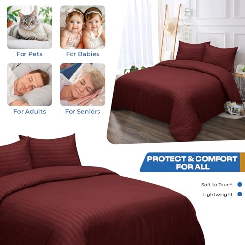 Parure de lit double housse de couette satin bordeaux microfibre douce 2 taies