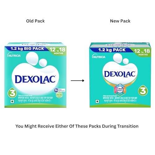 Dexolac Infant Formula Milk Powder for Babies - Stage 3 (12-18 months) - with 36 Vital Nutrients - 1.2 kg - BIB Pack