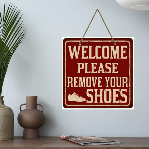 Webelkart® Decorative Please Remove Your Shoes Wooden Wall hanging For Home, Office, Shop And Clinic,Wooden Wall sculpture - 9.5 Inches