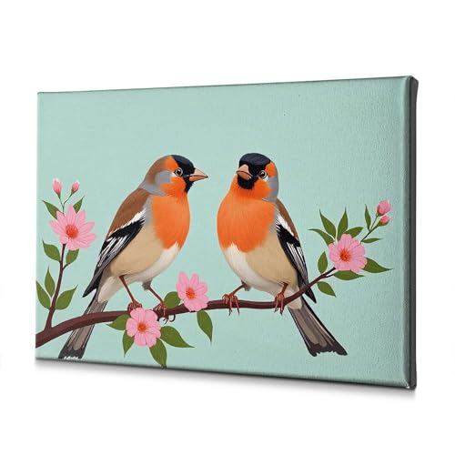 Toile décorative oiseaux colorés branche en fleurs déco murale maison