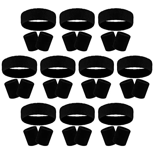 Image of 30 Pcs Sweatbands Wristbands Set Absorbent Terry Cloth Headbands Wristbands Neon Color Striped 80s Athletic Sweatbands for Sports Gym Exercise