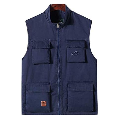 Rizanee Men's Golf Vest Fishing Waistcoat, Hiking Outerwear Photo Vest (Blue, Tag 5XL / US 2XL) Cover
