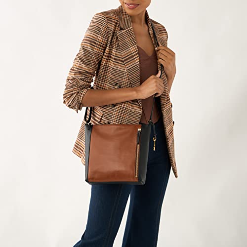 Fossil Women's Tara Leather Crossbody Purse Handbag, Brown/Black Colorblock (Model: Zb1760015) #TOP14