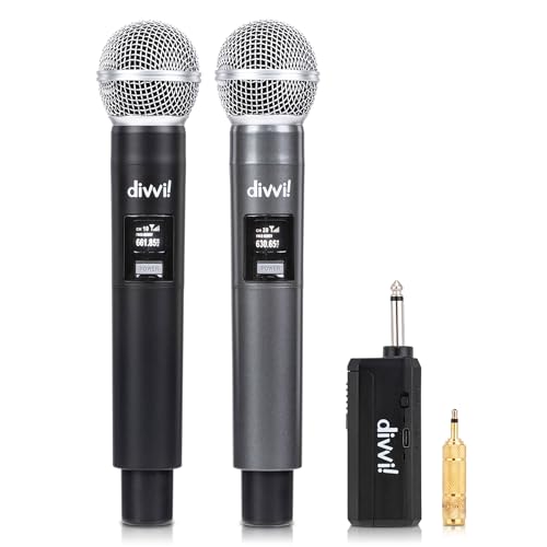 divvi! Wireless Microphone (Pair) - Fast, Stable Transmission - Up to 5 Hours Battery Life - Includes Adapter, Receiver, Carrying Case, Charging Cable & Microphone Head Cover (2)
