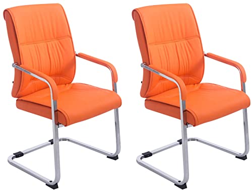 CLP 2er Set Freischwinger XXL Anubis Mit Kunstlederbezug I Pflegeleichte Konferenzstühle Mit Armlehne, Farbe:orange