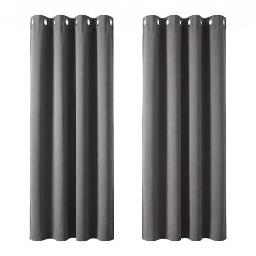 Image of Deconovo Thermal Insulated Bedroom Blackout Curtains Ring Top Blackout Curtains for Kids Bedroom 46 x 72 Drop Inch Light Grey 2 Panels