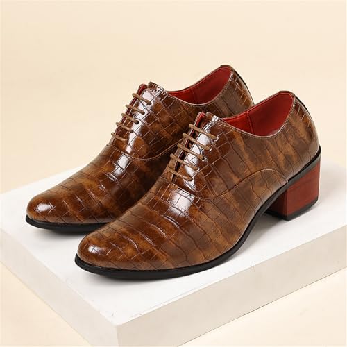 Men's Crocodile Print Genuine Leather Lace Up Dress Oxford Shoes Chunky Heel Non-Slip Pointed Toe Derby Shoes for Walking Business Formal Wedding Parties Office3