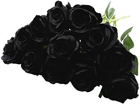 Rui Fiori 12 Pcs Artificial Roses, 19.7inches Single Long Stem Silk Flowers Realistic Rose Bouquet for Home Wedding Party Office Decoration Centerpieces, Black