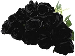Rui Fiori 12 Pcs Artificial Roses, 19.7inches Single Long Stem Silk Flowers Realistic Rose Bouquet for Home Wedding Party Office Decoration Centerpieces, Black
