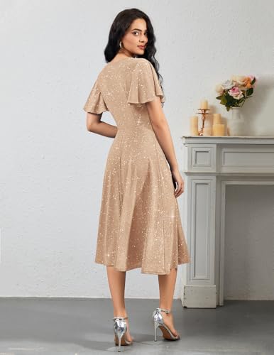Image of Bridesmay Women's Formal Wedding Guest Dress for Women 2026 Short Sleeve Fit and Flare Tea Party Dresses