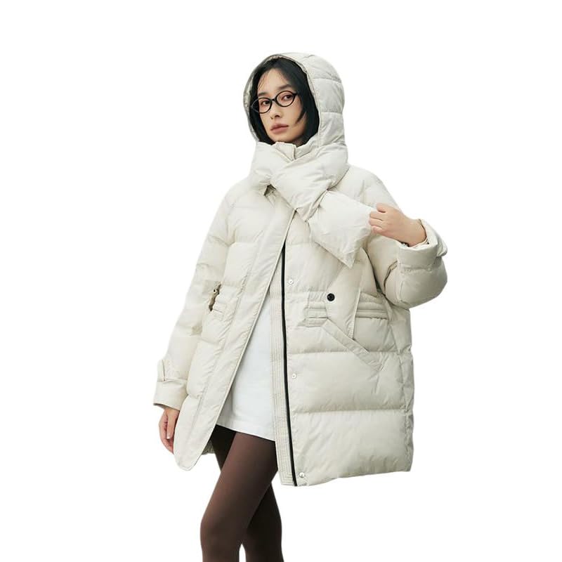 Doudoune mi-longue femme manteau automne hiver chaud capuche écharpe amovible