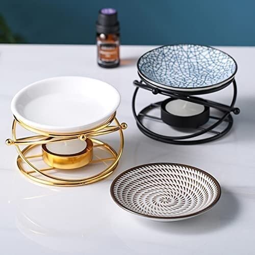 GINTON Brûleurs à Cire, brûleur à Huile Essentielle, Plateau décoratif, bougeoir, Support de dîner aux chandelles, diffuseur d'arôme de brûleur à Huile en céramique (Couleur :