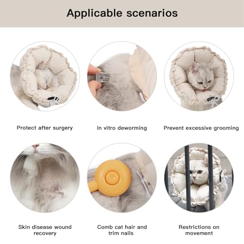 Image of H HIDREAM Soft Cat Cone Collar, Cute Adjustable Cat Recovery Collar,Elizabethan e Collar that can Protect Head and Foot Wounds,Egg White All-Season Style