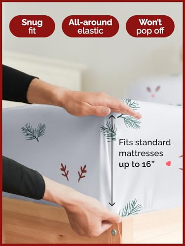King Mistletoes Sheet Set - Holiday Xmas Pattern Bedding Set - Deep Pockets - Snug Fit - 4PC - Wrinkle Free & Easy Care - Comfy, Cozy Festive Winter - Holiday Sheets for Women, Men, Kids & Teens