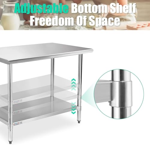 Image of STABLEINK NSF Stainless Steel Table 36x30 Inches, Metal Prep & Work Table with Adjustable Undershelf, for Commercial Kitchen, Restaurant, Hotel, Laundry and Garage