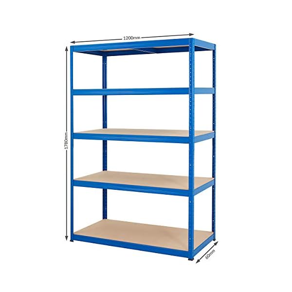 Certeo Stabiles Schwerlastregal | HxBxT 178 x 120 x 60 cm | Tragkraft bis zu 265 kg pro Fachboden | Blau | Metallregal… – Bild 3