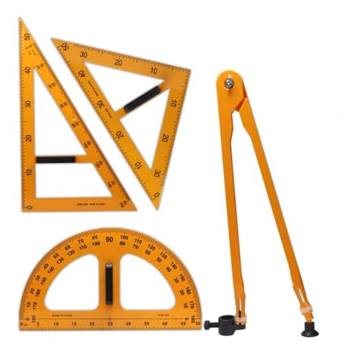 Xiraivke 教育用三角板分度器コンパス定規小学校中学校大型多機能描画ツール作図セット黒板黒板数学算数尺大型分度器大型大授業教師小学校中学校をサポート (プラスチック三角板4点セット)