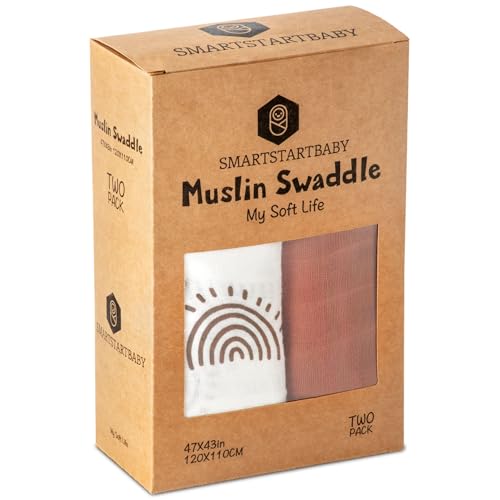 Image of 2 Pack Muslin Swaddle Blankets (Terracotta), 100% Organic Cotton, Large 47 x 43, Newborn Recieving Blanket,Gender Nuetral Color Patterns, Burping Cloth, Nursing Cover.