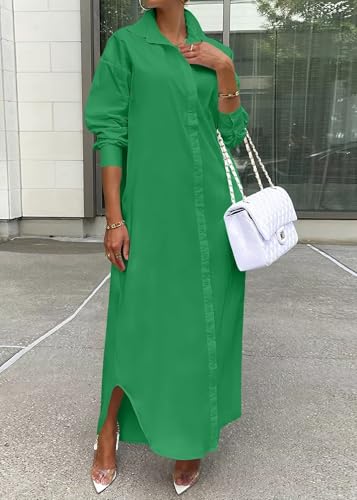 Image of Choichic Shirt Dresses for Women Casual Long Sleeve Cotton Button Down Maxi Dresses