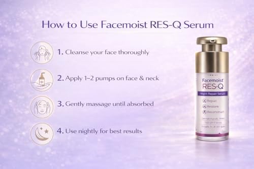 Image of NEW Face-moist RES-Q Night Repair Serum | Overnight Skin Repair, Restore & Reconstruct Formula | Dermatologically Tested, Skin pH Friendly Serum | Suitable for All Skin Types | 30 ml